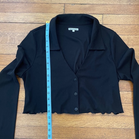 Reformation Women's Cropped Top Collared Button Front Ribbed Sz L - Picture 3 of 7